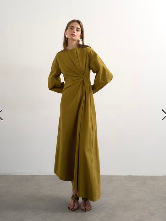 Topshop Dresses & Skirts - Topshop knot detail midi dress with asymmetric hem in khaki green